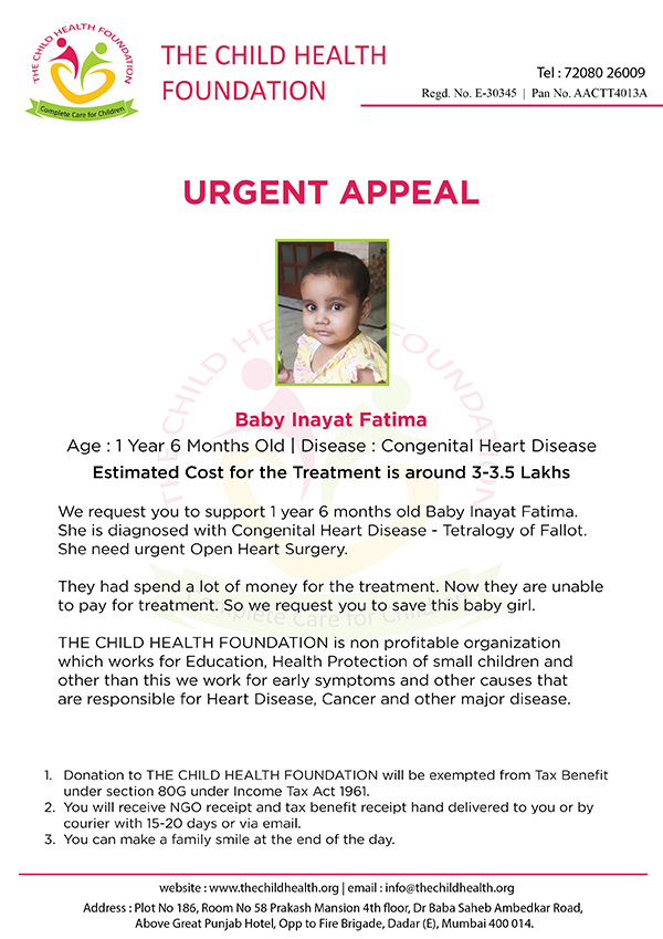 Please support, Inayat, a 1-year-old baby girl who needs urgent open-heart  surgery